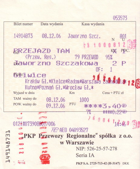 Bilet:na trasę równiutkeńkich 1000 km