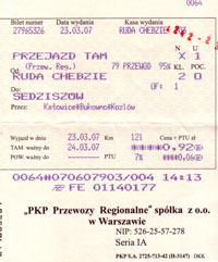Bilet na osob. do Sdziszowa